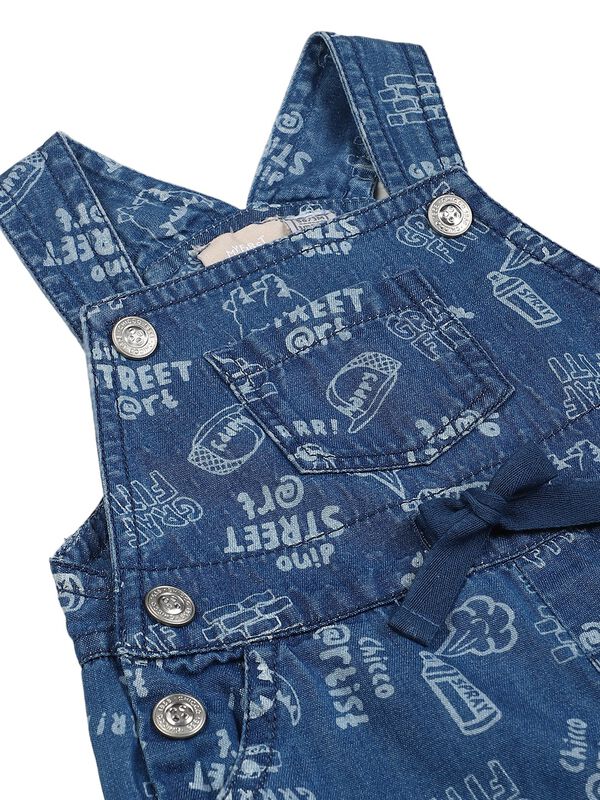Boys Medium Blue Woven Short Dungaree image number 2